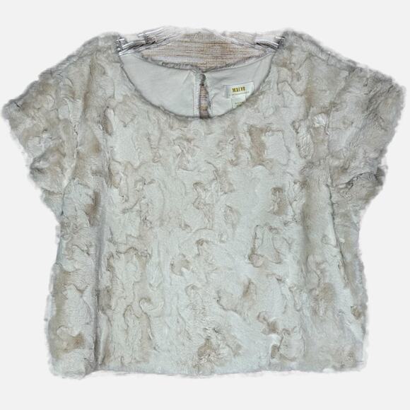 Maeve Faux Fur Cropped Short Sleeve Boxy Top - CREAM - Picture 1 of 8
